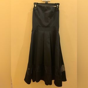 Strapless Black Tea length Dress with sheer bottom